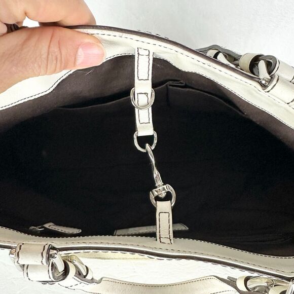 Coach Gallery Outline Metallic Leather Tote Purse Champagne Gold Signature Logo - Picture 7 of 10